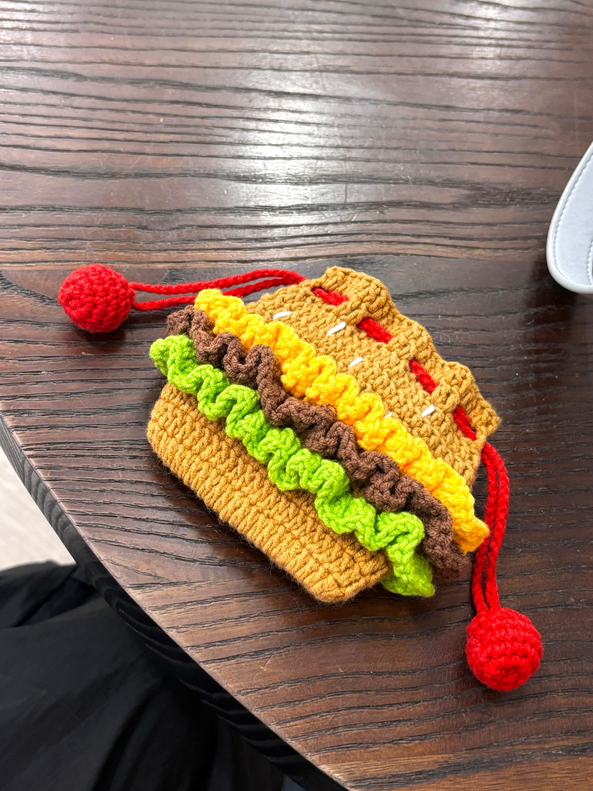 手工编织DIY钩针材料包汉堡包束口袋零钱包可爱搞怪小红书同款