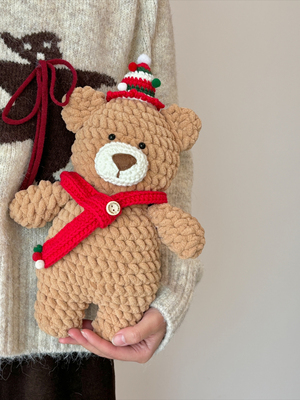 DIY冰条线钩针圣诞围巾小熊玩偶材料包手工编织自制礼物可爱钩织
