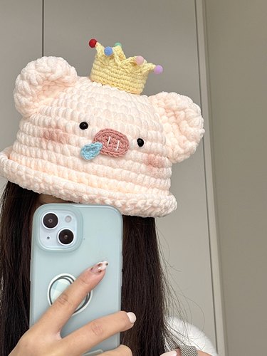 DIY猪猪帽子手工编织diy材料包毛线钩针可爱玩偶钩织自制