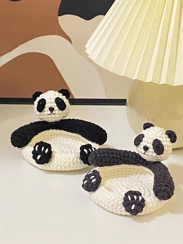 可爱熊猫杯垫新手初学解闷手工编织diy材料包毛线钩针送闺蜜礼物