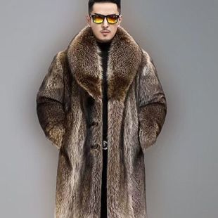 浣熊毛裘皮大衣加厚保暖轻奢外套仿皮草风衣 长款 2025秋冬新款 男士