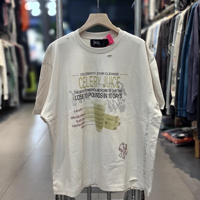 Paly Hollywood烫钻饮料 vintage水洗复古做旧宽松VTG短袖T恤男女