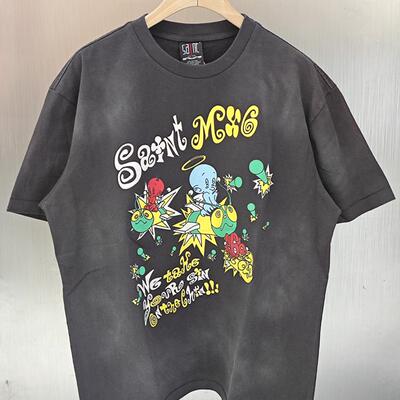 Saint Michael联名MX6天使vintage水洗复古做旧宽松VTG短袖T恤男