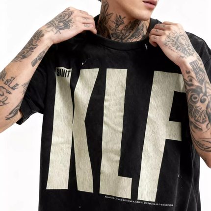 Saint Michael裂纹KLF美式高街重磅vintage水洗复古VTG短袖T恤男