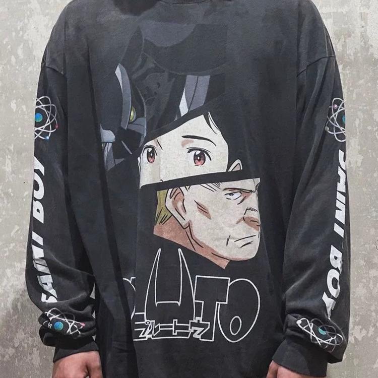 Saint Michael PLUTO动漫VTG美式高街水洗宽松长袖打底T恤男女ins