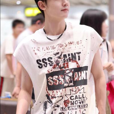 Saint Louis破坏摇滚vintage水洗复古做旧宽松VTG无袖T恤背心男女