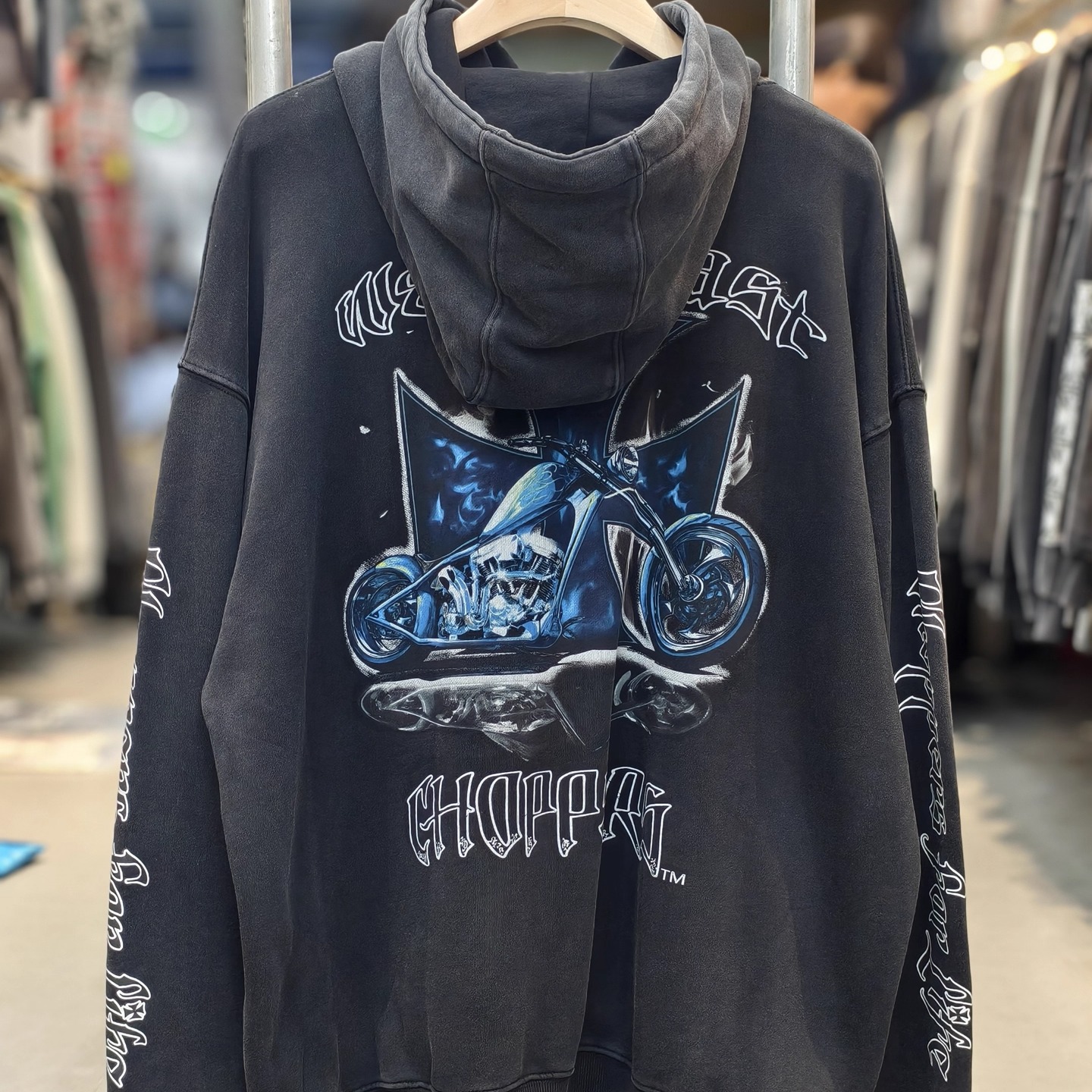 WCC 25FW 烟雾机车连帽VTG重磅美式高街水洗休闲长袖套头卫衣男女