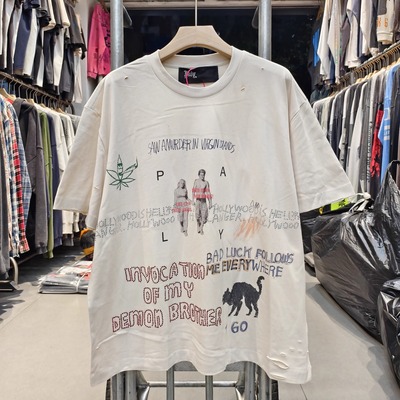 Paly Hollywood 烫钻涂鸦vintage水洗复古做旧宽松VTG短袖T恤男女