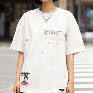 Paly Hollywood七彩涂鸦 vintage水洗复古做旧宽松VTG短袖T恤男女