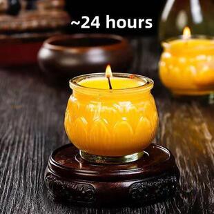 牛油灯佛寺前24小时平口莲花灯牛油灯蜡烛家用无烟灯