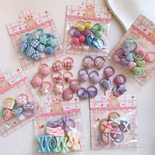 儿童格纹五角星星发圈甜美女童蝴蝶结爱心发绳宝宝不伤发皮筋头绳