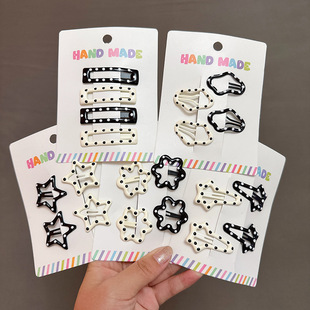 黑白波点星星发夹女前额侧边刘海夹甜酷少女bb夹碎发百搭发卡头饰