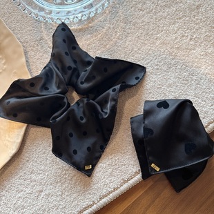 韩系波点方巾发圈气质百搭高级黑色爱心发绳网红新款 女扎马尾头绳