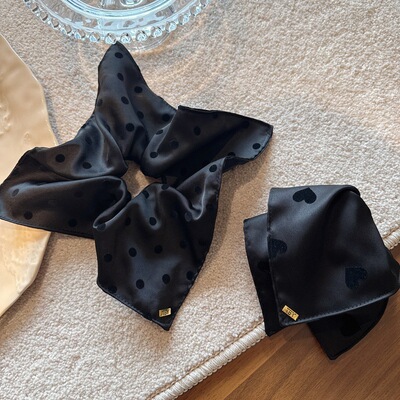 韩系波点方巾发圈气质百搭高级黑色爱心发绳网红新款女扎马尾头绳