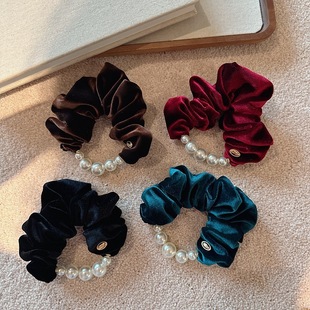 韩版 发绳扎头发皮筋高级感头花大肠丝绒发圈 气质珍珠头绳2024新款