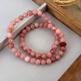 粉色太阳石串珠手链女精致叠戴招桃花手串轻奢小众2024新款 手饰品