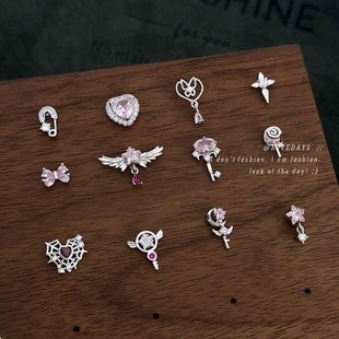 单只装 粉色星星蝴蝶结爱心耳饰甜酷辣妹风微镶锆石耳钉耳骨配饰