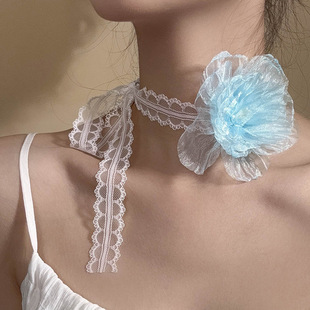 系带choker颈链 新款 多用款 蕾丝花朵项链可做发带超仙山茶花春季