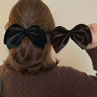 秋冬丝绒蝴蝶结香蕉夹女后脑勺高马尾发夹一字竖夹扭扭夹甜美发饰