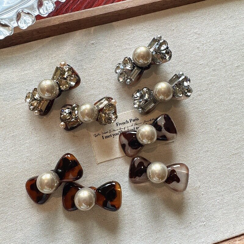 气质少女可爱小对夹时尚网红珍珠发夹女高级感满钻蝴蝶结豹纹夹子