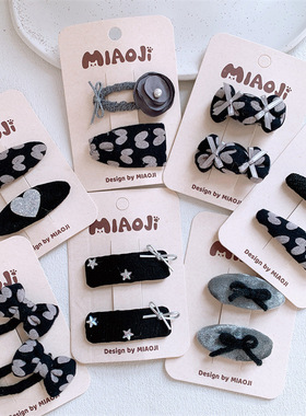 新款儿童黑色布艺蝴蝶结花朵发夹糖果爱心椭圆BB夹女童侧边刘海夹