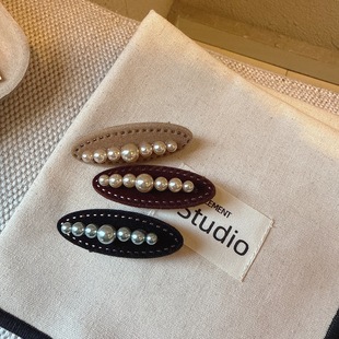 韩系复古风丝绒珍珠发卡气质刘海夹碎发侧边夹发饰百搭发卡高级感