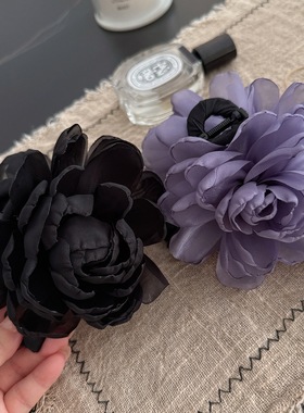 韩系甜美优雅紫色网纱花朵抓夹气质时尚后脑勺盘发鲨鱼夹超仙