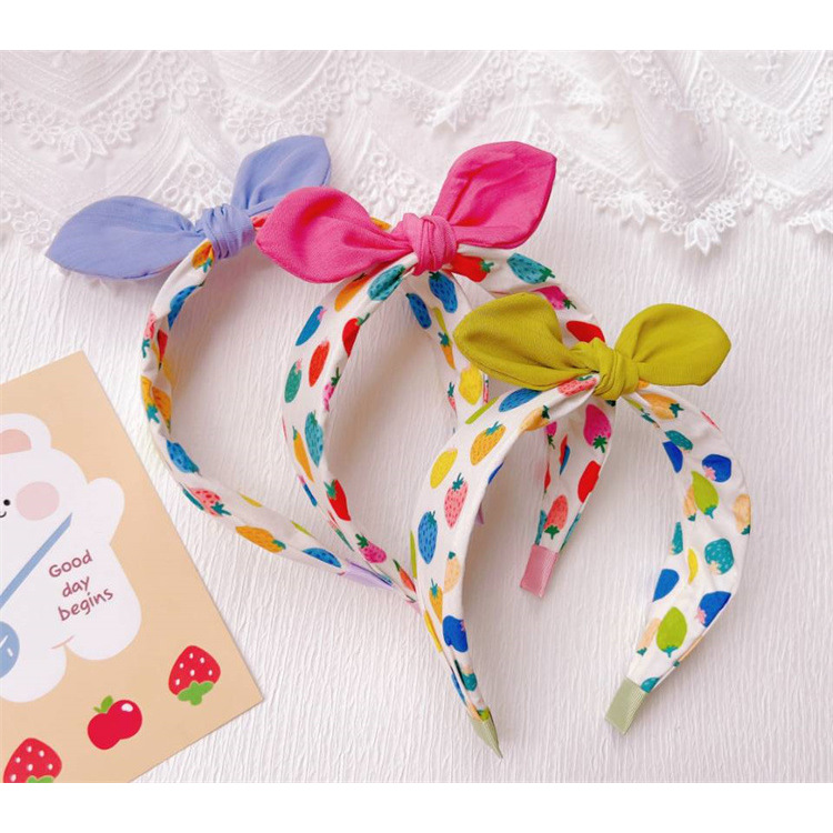 韩版新款儿童蝴蝶结发箍水果草莓宽边头箍发卡女童兔耳朵压发头扣