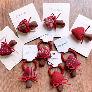 儿童布艺波点格纹蘑菇发夹发圈女童刘海夹发卡宝宝扎头发皮筋发绳