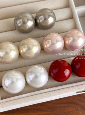 复古温柔气质法式耳钉女巴洛克25mm大珍珠耳环轻奢高级感红色耳饰