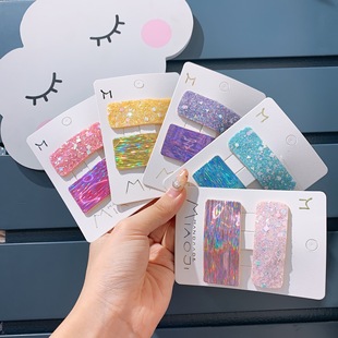 新款 流海夹压夹发饰头饰 镭射亮片荧光色系方形少女BB夹