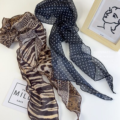 复古辣妹风豹纹波点围巾女高级感长条丝巾纱巾薄款纯欲风围脖腰带