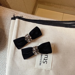 气质优雅黑色蝴蝶结水钻发夹高级感百搭侧边夹韩国发饰发卡刘海夹