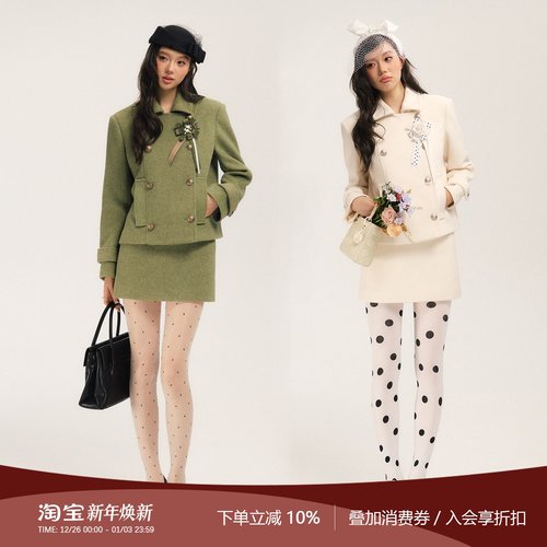 SASSYMOODY复古双排扣毛呢套装