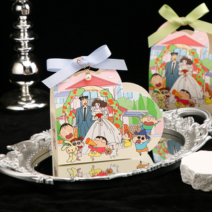 新款卡通小新喜糖盒爱心手提结婚喜糖袋创意糖果盒伴手盒桌糖大号