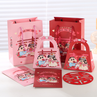 新款可爱小新喜糖盒三件套装卡通请柬喜帖创意结婚喜糖袋手提袋
