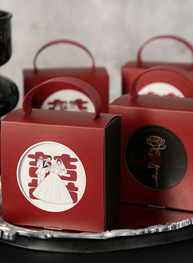新款结婚唱片喜糖盒新中式手提款婚礼喜糖盒子红色桌糖高级感糖盒