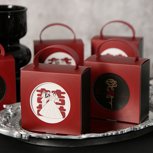 新款结婚唱片喜糖盒新中式手提款婚礼喜糖盒子红色桌糖高级感糖盒