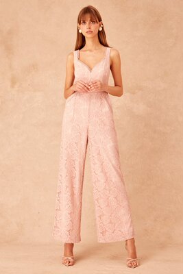 国现-澳洲Keepsake新品优雅气质刺绣高腰修身阔腿背带连体裤