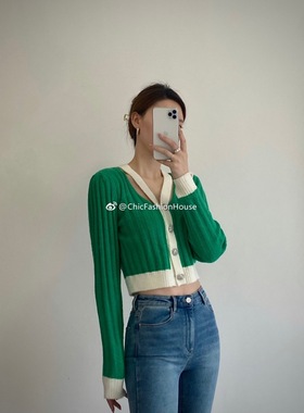 LOOSINGWHITE特价款399 不退换 个性撞色镂空开衫