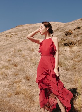 国现-Keepsake 小章鱼Iris联名款夏季新品荷叶边不规则裙尾连衣裙