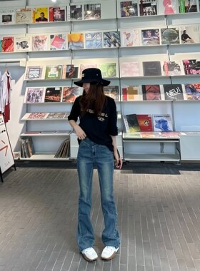 LOOSINGWHITE设计师品牌个性设计感显瘦新款系带紧身修身牛仔裤