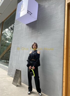 LOOSINGWHITE特价款319 印花假两件黑色卫衣