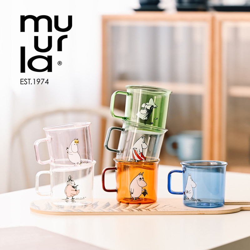 muurla姆明玻璃马克杯透明款儿童水杯原画系列礼盒装牛奶咖啡杯子