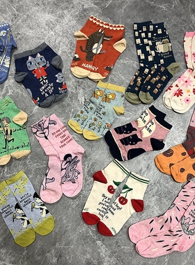 SOCK DAD现货美式中筒花袜子BlueQ创意手绘插画短袜男女通用薄款