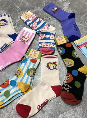 SOCK DAD现货小众可爱花袜子 艺术卡通插画中筒薄款女潮袜
