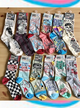 SOCK DAD 现货BlueQ 街头艺术袜子花袜手绘艺术插画长袜男女薄款