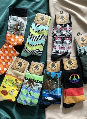 SOCK DAD 现货BIGFOOT街头艺术高筒袜子花袜手绘艺术插画男女长袜