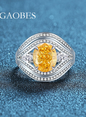 S925纯银高碳钻红色海蓝色粉色绿色蛋形女戒指奢华高档名媛时尚