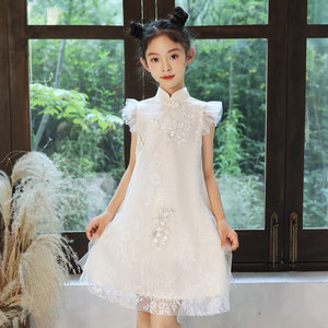 中国风女童旗袍夏季儿童古装汉服连衣裙女孩公主裙薄款古筝演出服